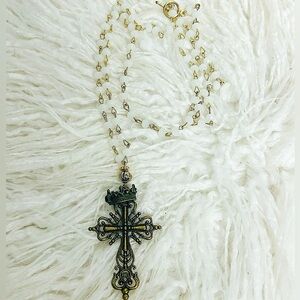 Vintage Gypsy Crowned Cross Pendant Necklace